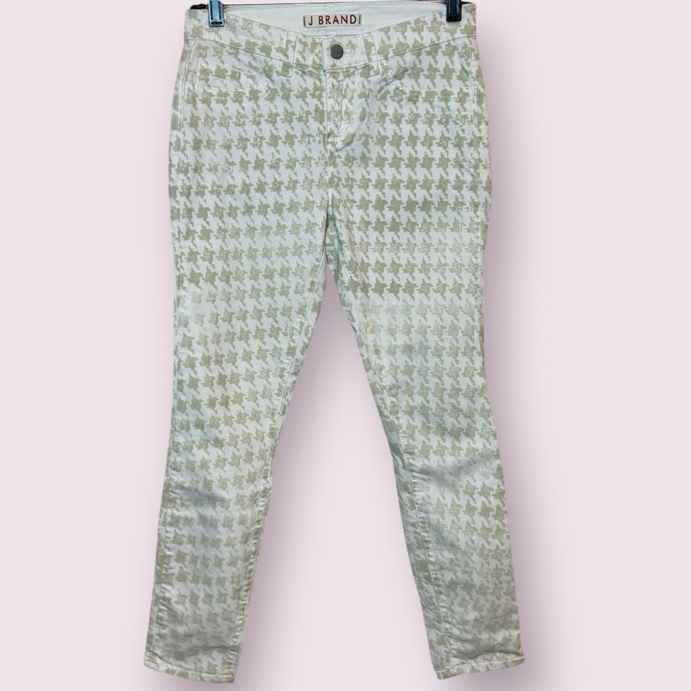 J Brand Houndstooth Capri Skinny Jeans Creamy White Size 26